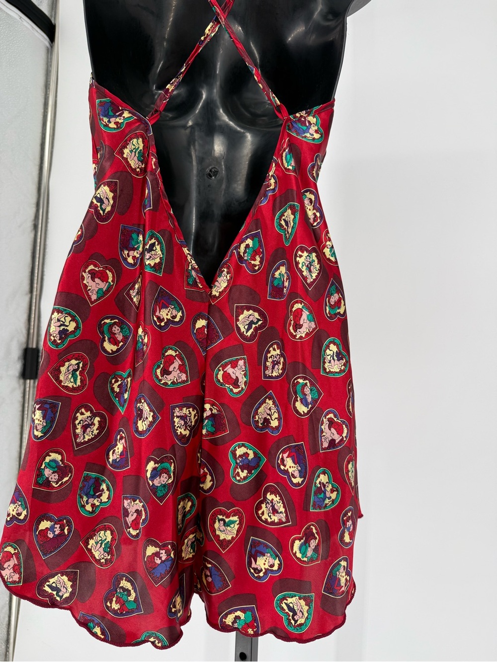 VTG Women’s Red Heart Printed Slip Dress szM - Picture 9 of 12